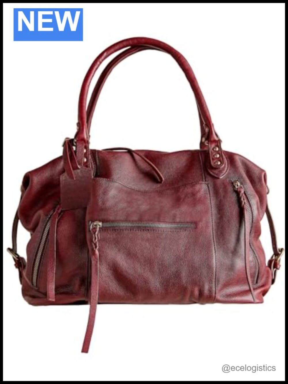 Vegan Leather Large Tote Bag with Zipper, Adjustable Strap, Fits 13" Laptop